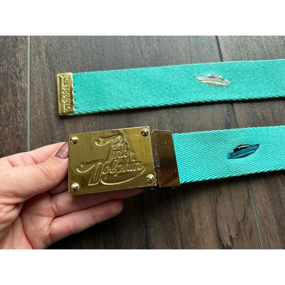 Pink Dolphin Duck Canvas Teal Colorful Embroidered Speed Boats Adjustable Belt - Picture 2 of 11